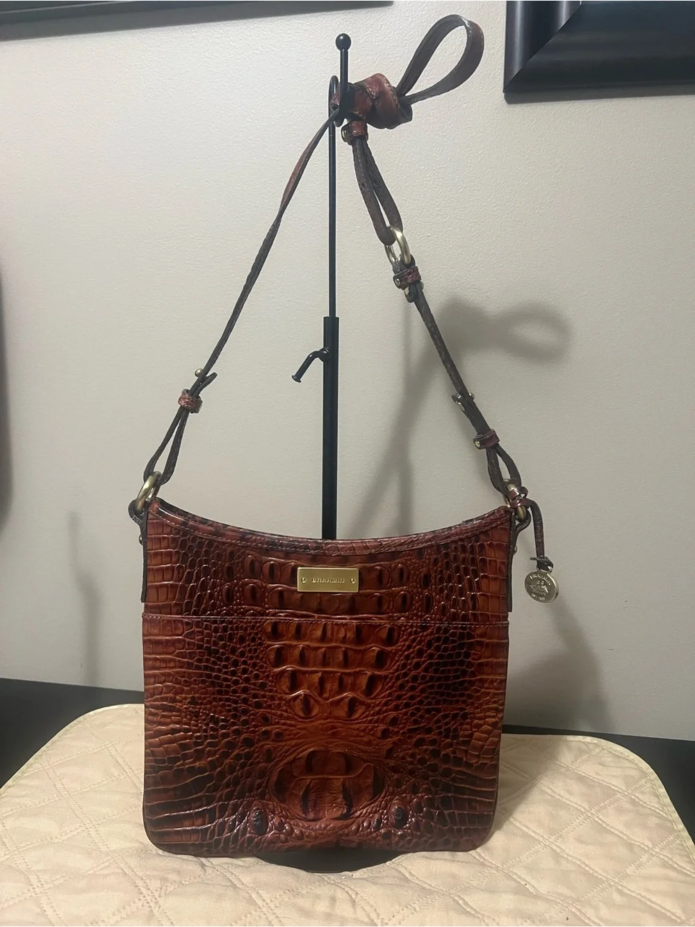 Brahmin Katie Pecan Melbourne Croc-Embossed Leather Crossbody Bag